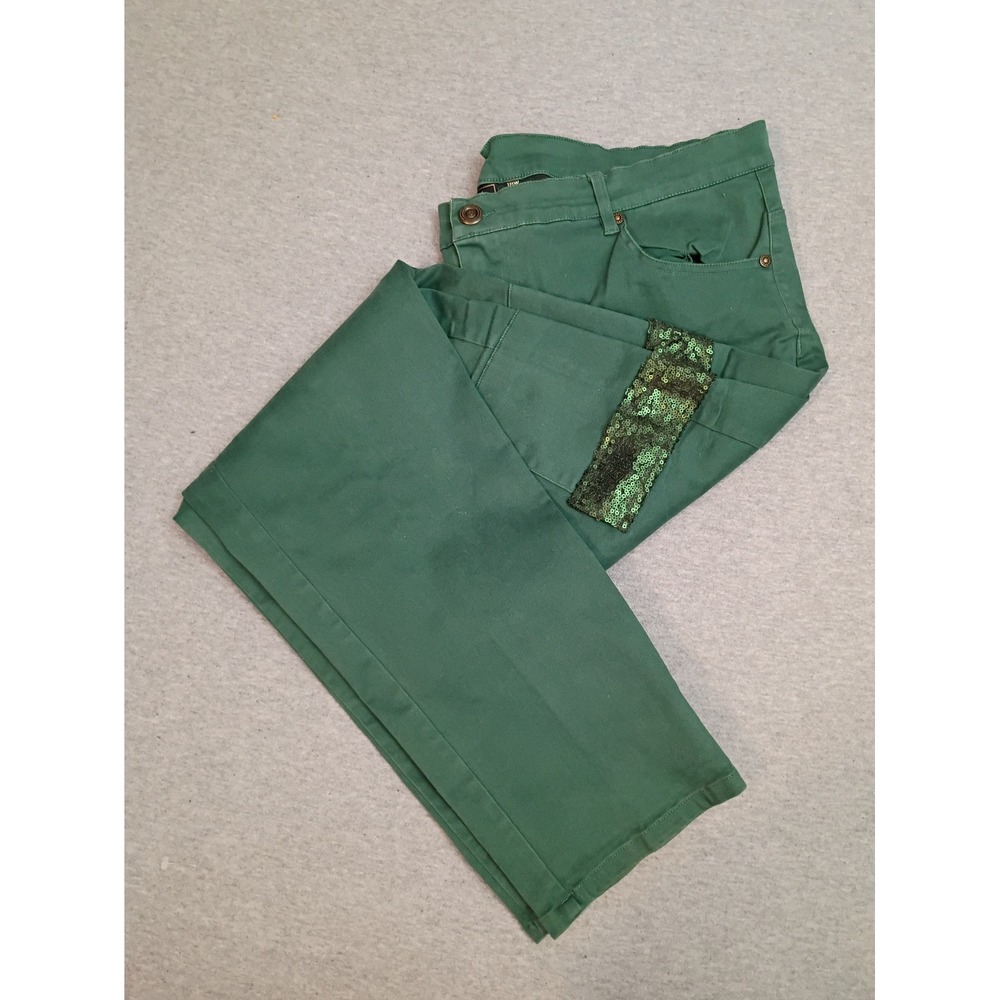 DG2 Diane Gilman Womens 18W Green Sequin Trim Cargo Pants Stretch Straight Leg
